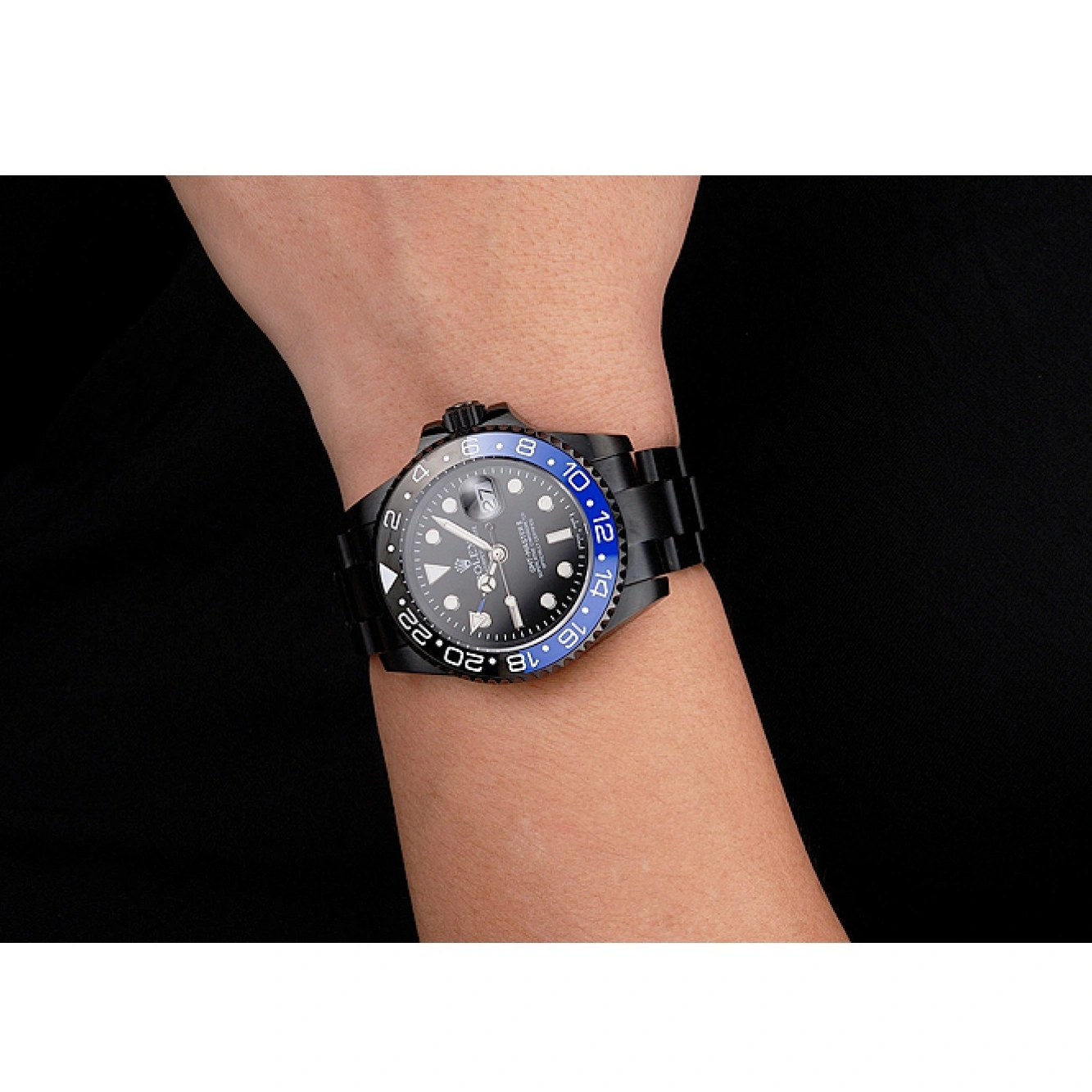 Aaa fake watches II And Case Black Black Master Rolex PVD And Dial Black Swiss Bracelet GMT Blue Bezel 1014